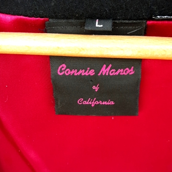 Connie Manos Womens Coat Jacket Long Black Red Silky Lining - Picture 3 of 6